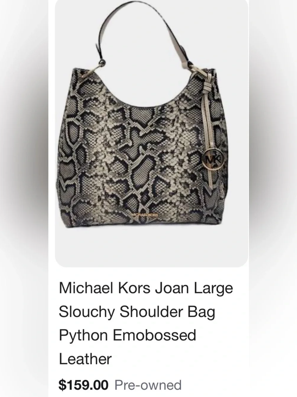 Michael Kors Snake-Print Shoulder Tote in Taupe and Black with Gold Hardware